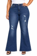 Dark Blue Talia Plus Size Distressed Flare Jeans