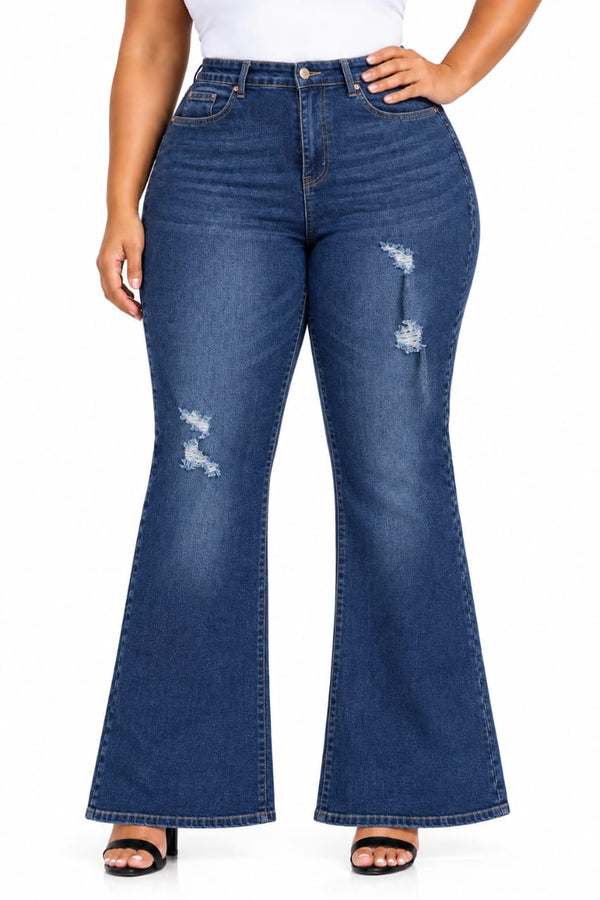 Dark Blue Talia Plus Size Distressed Flare Jeans