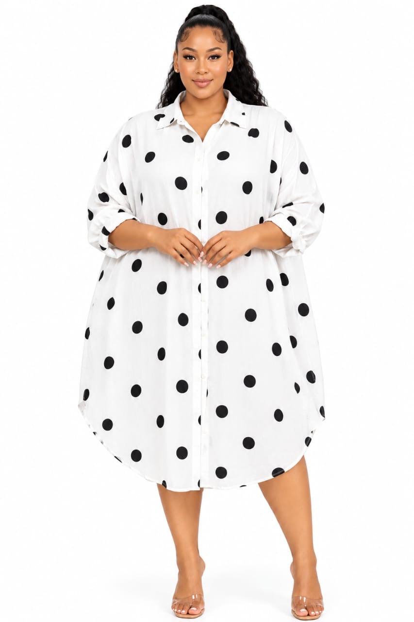 White Tessa Polka Dot Oversized Shirt Dress
