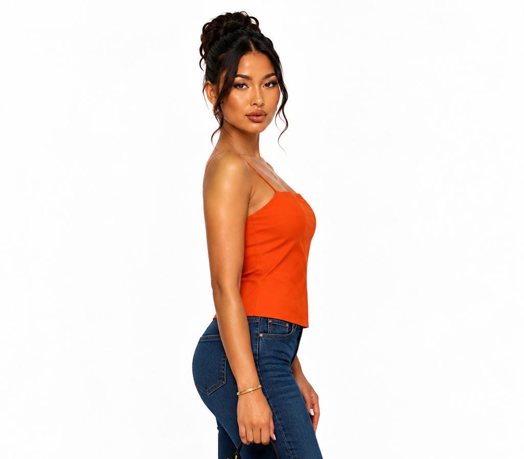 Orange Parker Square Neck Crop Top