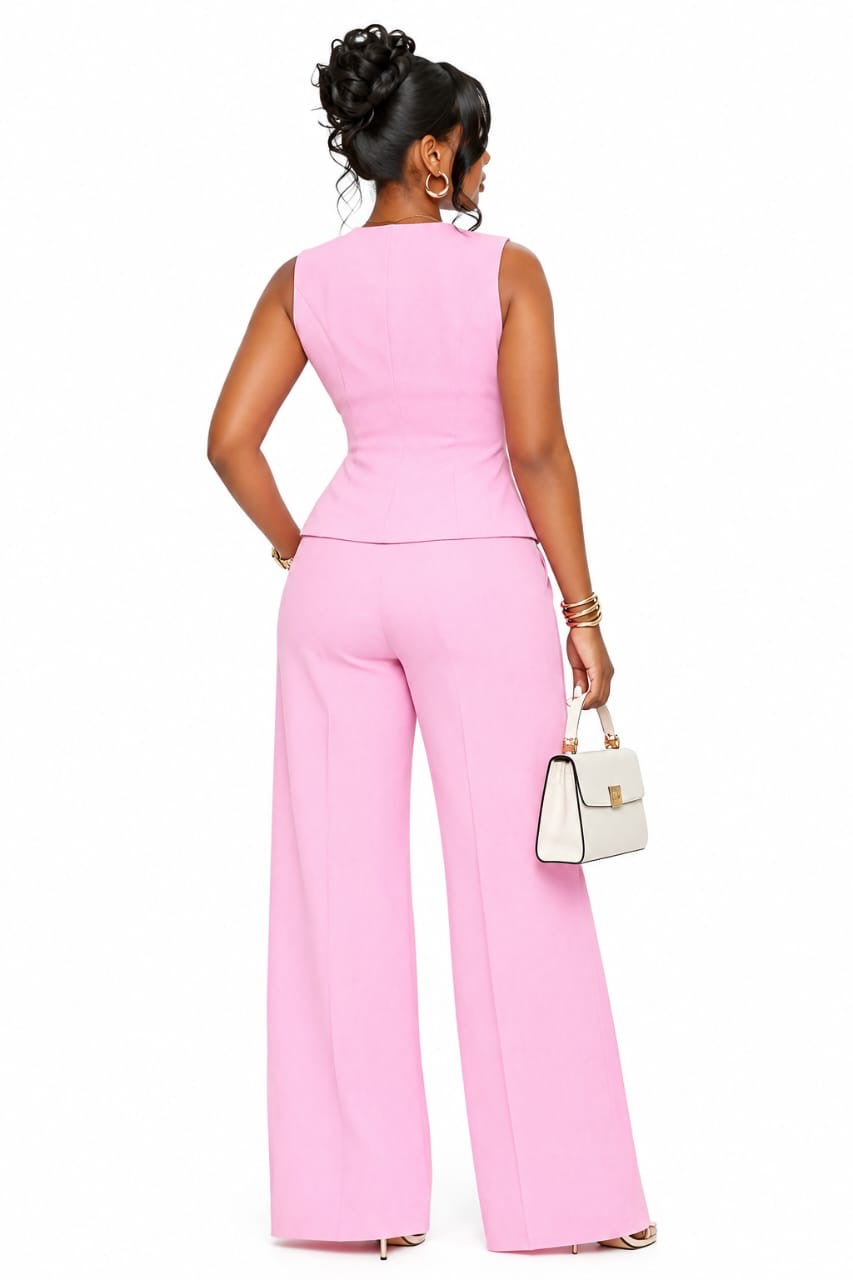 Pink Paige Vest &amp; Wide-Leg Pants Set