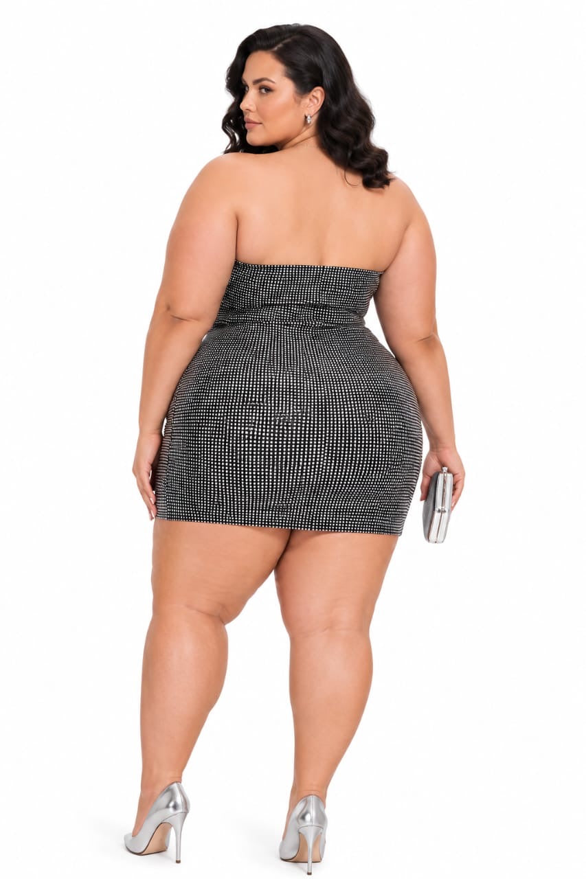 Black Jade Rhinestone Strapless Mini Dress