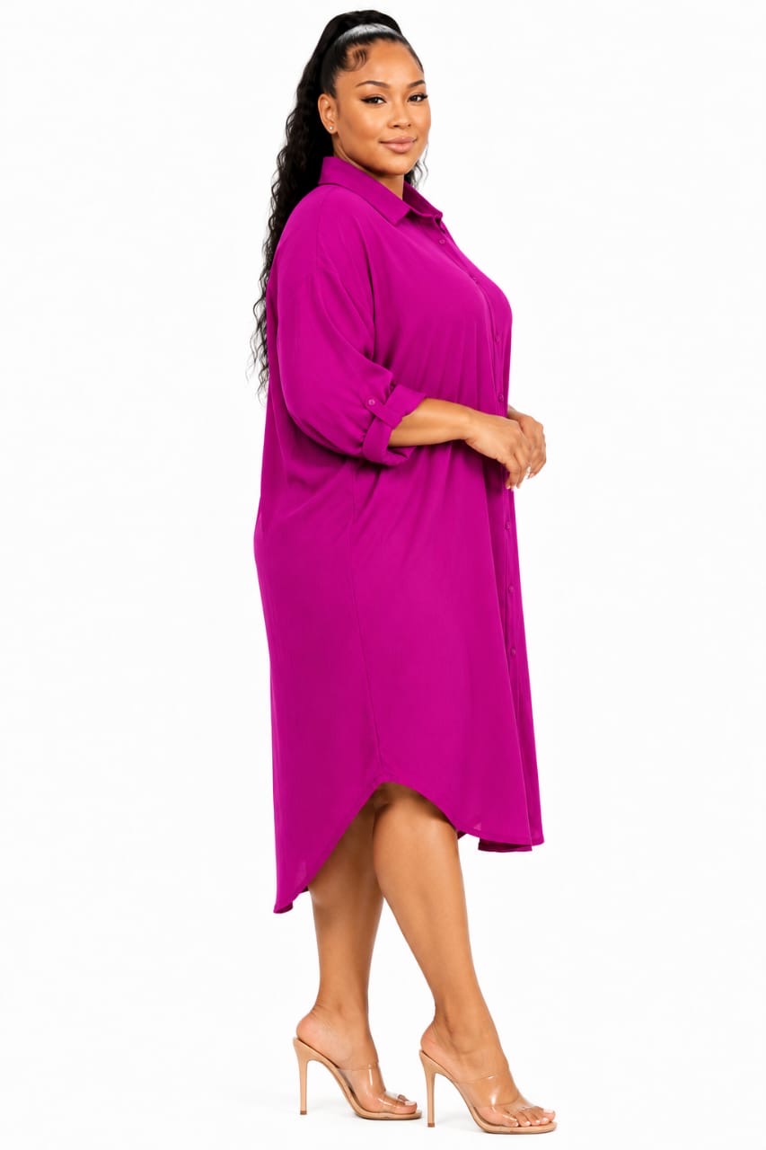 Magenta Sloane Plus Size Oversized Shirt Dress
