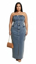 Blue Sofia Strapless Cargo Maxi Dress