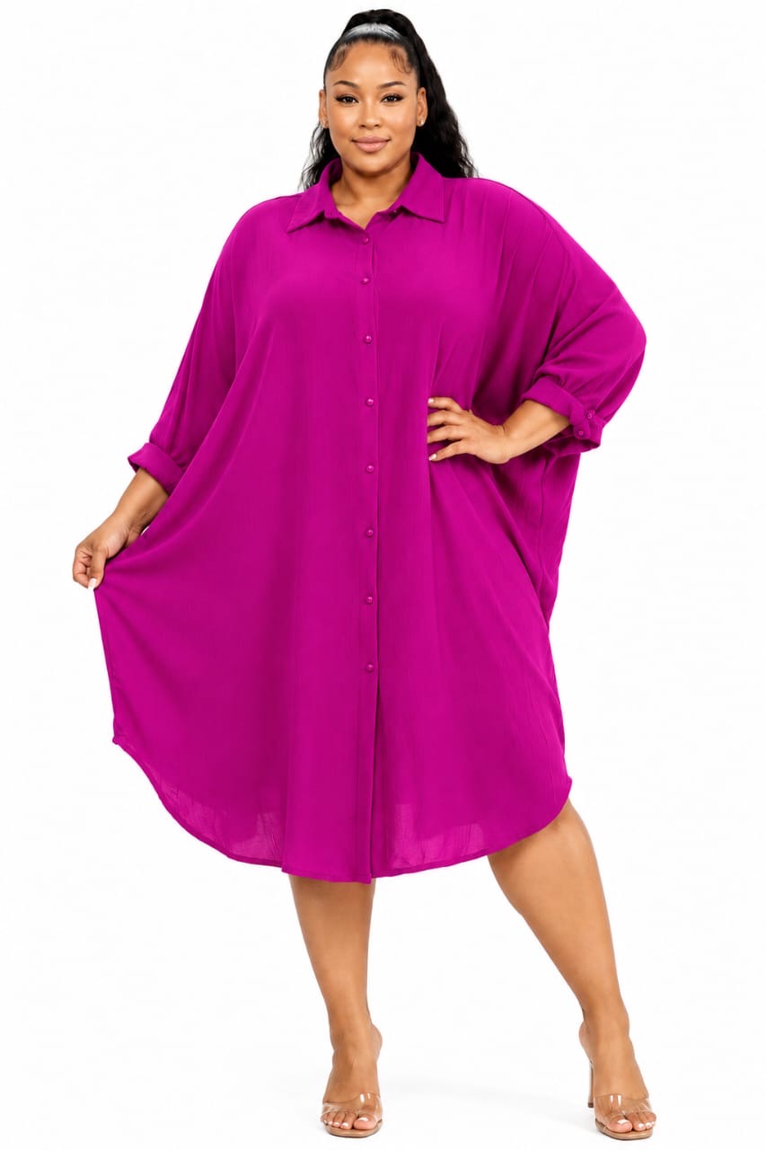 Magenta Sloane Plus Size Oversized Shirt Dress