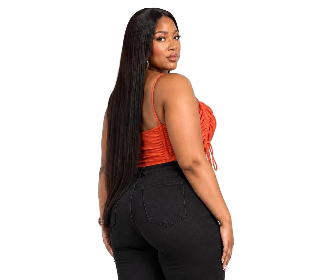 Orange Addison Plus Size Ruched Cowl Neck Crop Top
