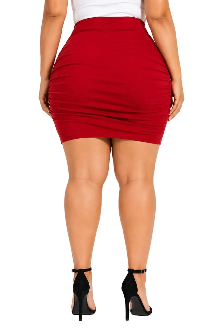 Red Odessa Plus Size Ruched Mini Skirt
