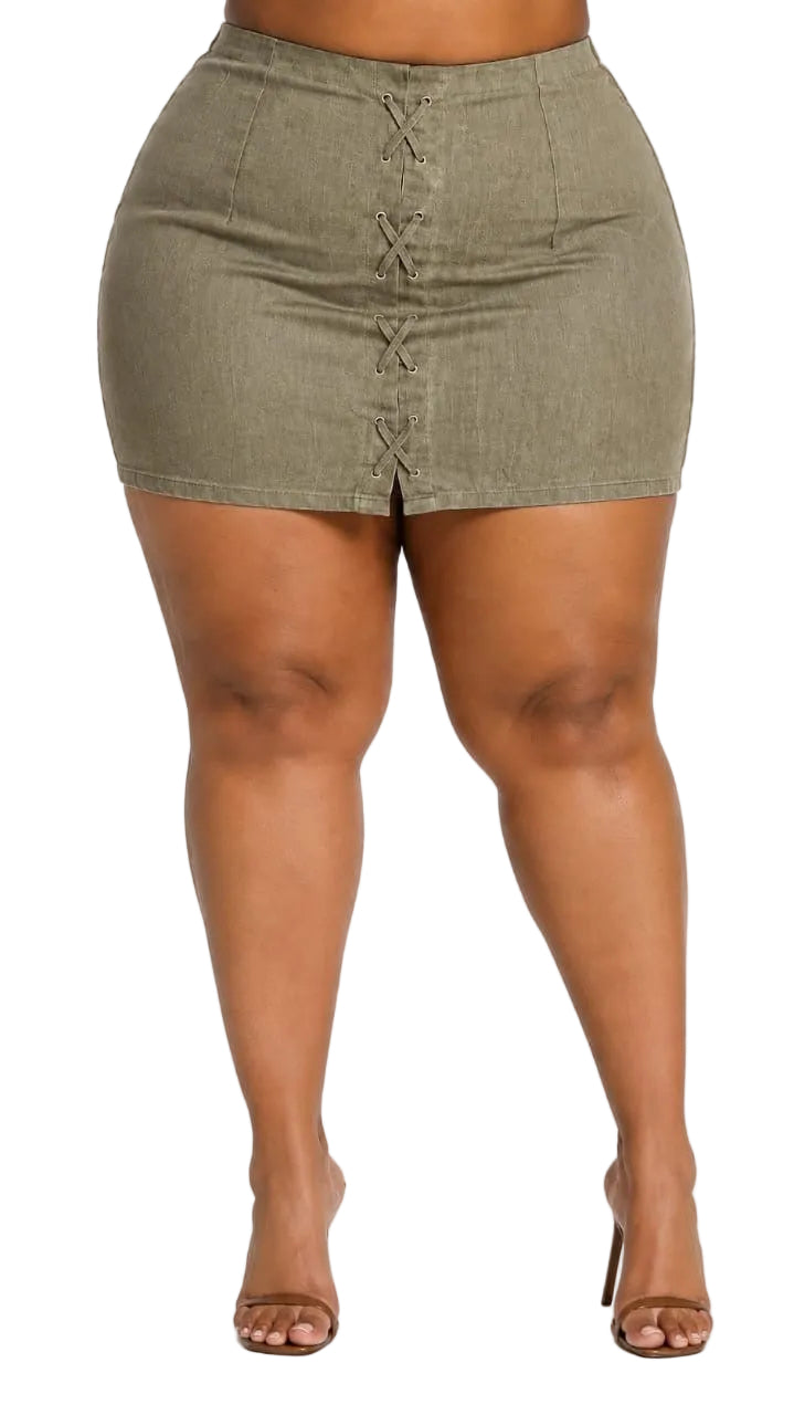 Olive Nola Plus Size Lace-Up Mini Skirt