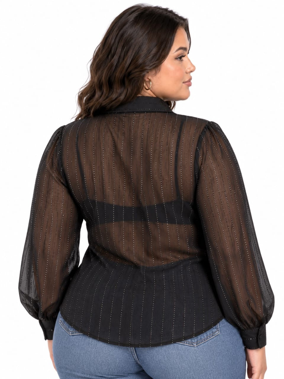 Black Cora Sheer Sparkle Button-Up Top