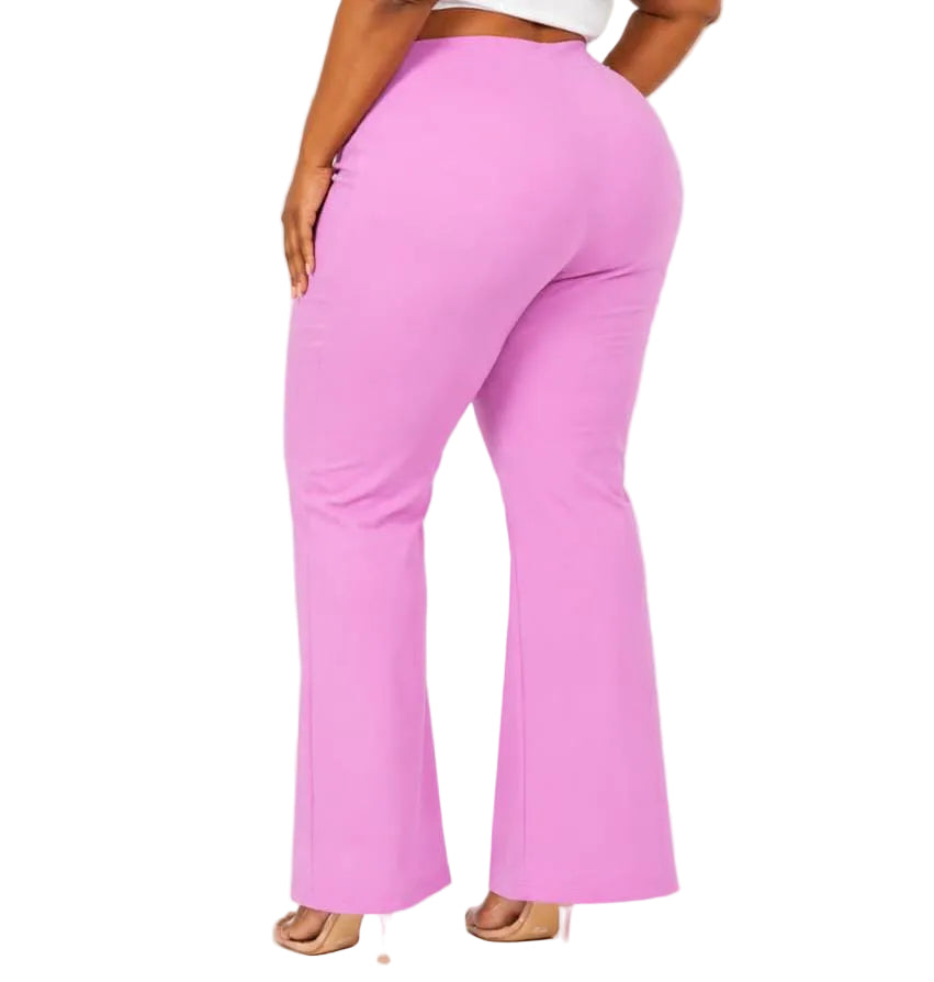 Pink Ava Plus Size High-Waist Flare Pants