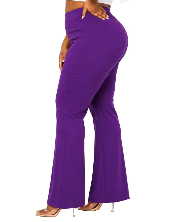 Purple Ava Plus Size High-Waist Flare Pants