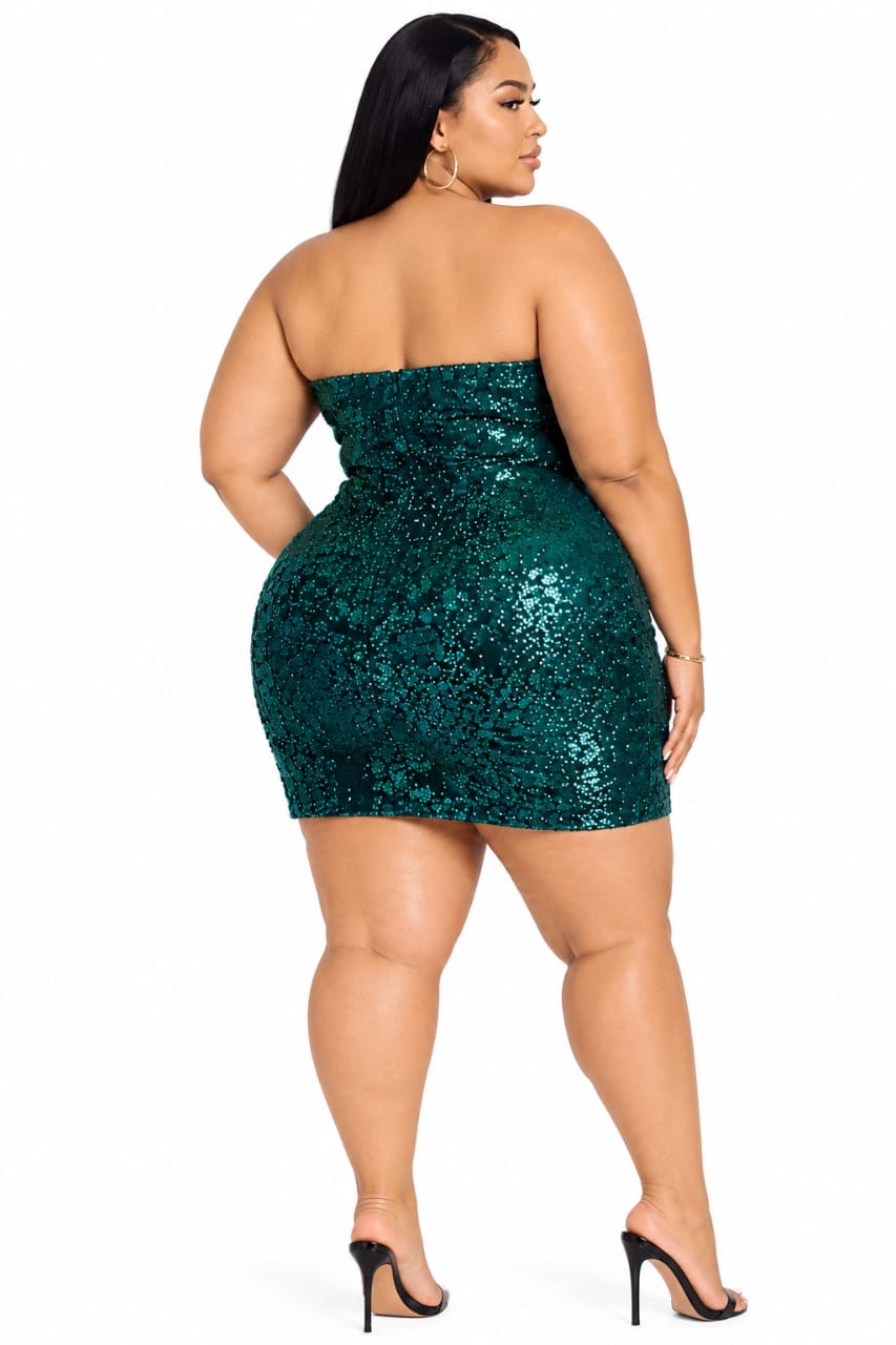 Green Delaney Plus Size Strapless Sequin Mini Dress