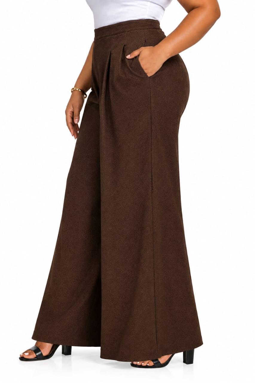 Brown Lana Pleated Wide-Leg Pants