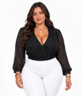 Black Ava Sheer Sparkle Long Sleeve Bodysuit