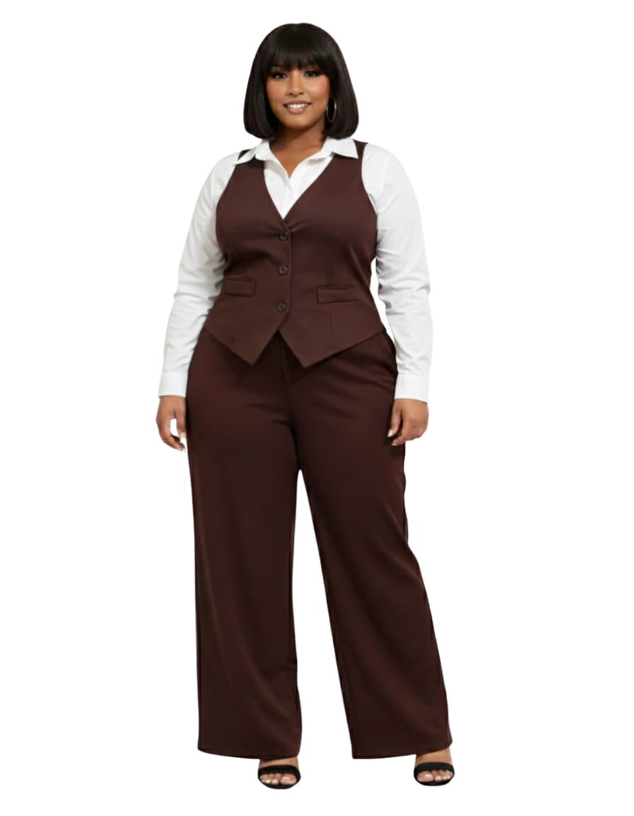 Taylor Rust Brown Plus Size Vest &amp; Pant Set