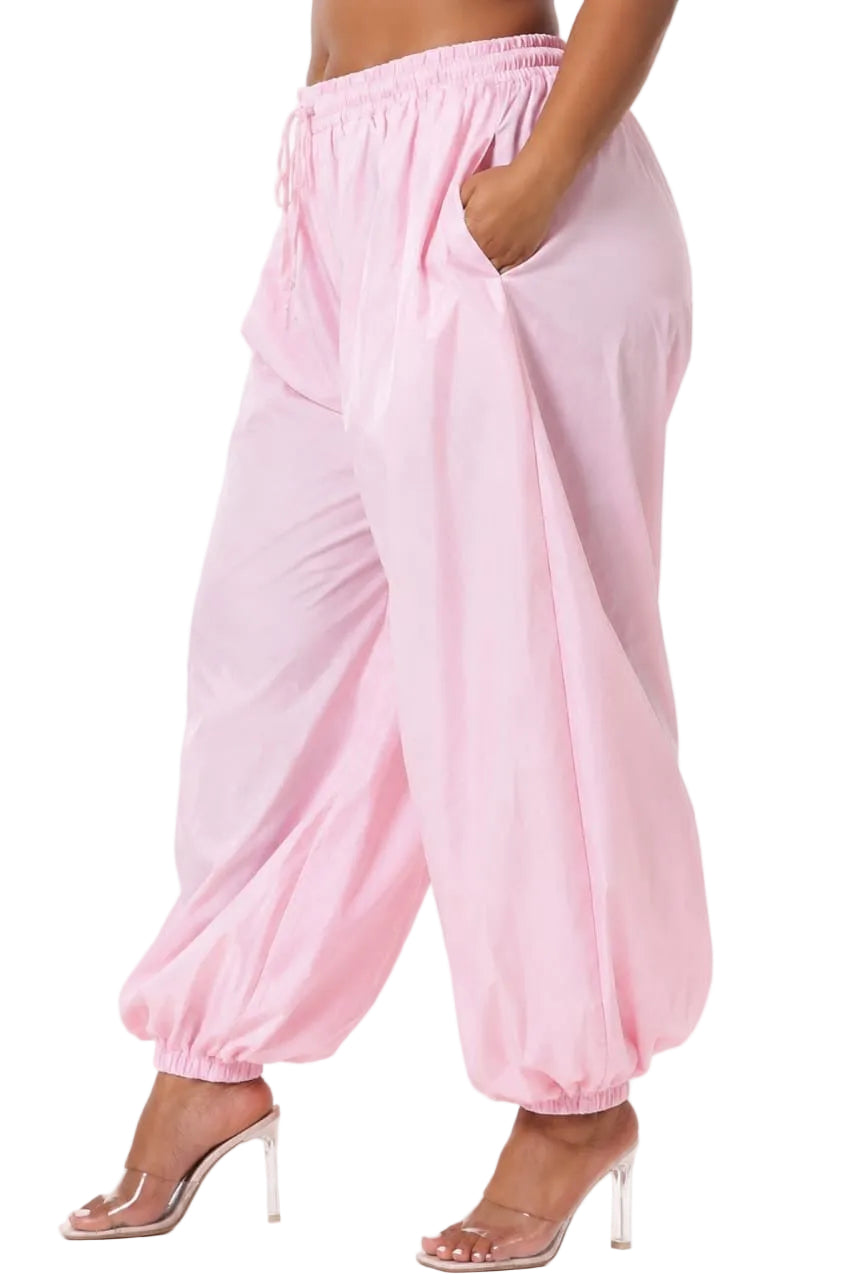 Pink Aurelia Plus Size Drawstring &nbsp;Baggy Balloon Pants