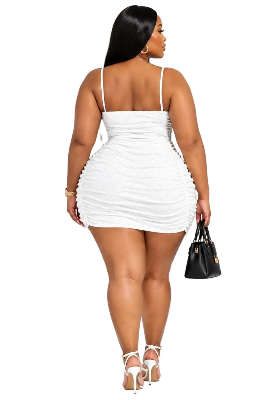 White Paige Plus Size Sparkle Ruched Mini Dress