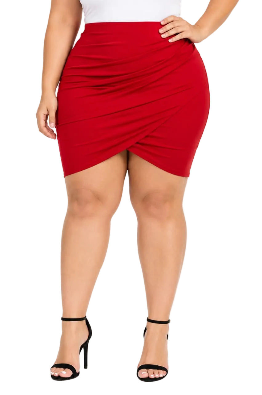 Red Odessa Plus Size Ruched Mini Skirt