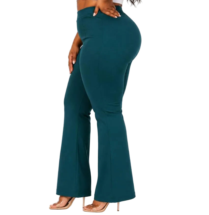 Emerald Green Ava Plus Size High-Waist Flare Pants