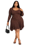 Brown Brooke Plus Size Sparkle Textured Mini Dress