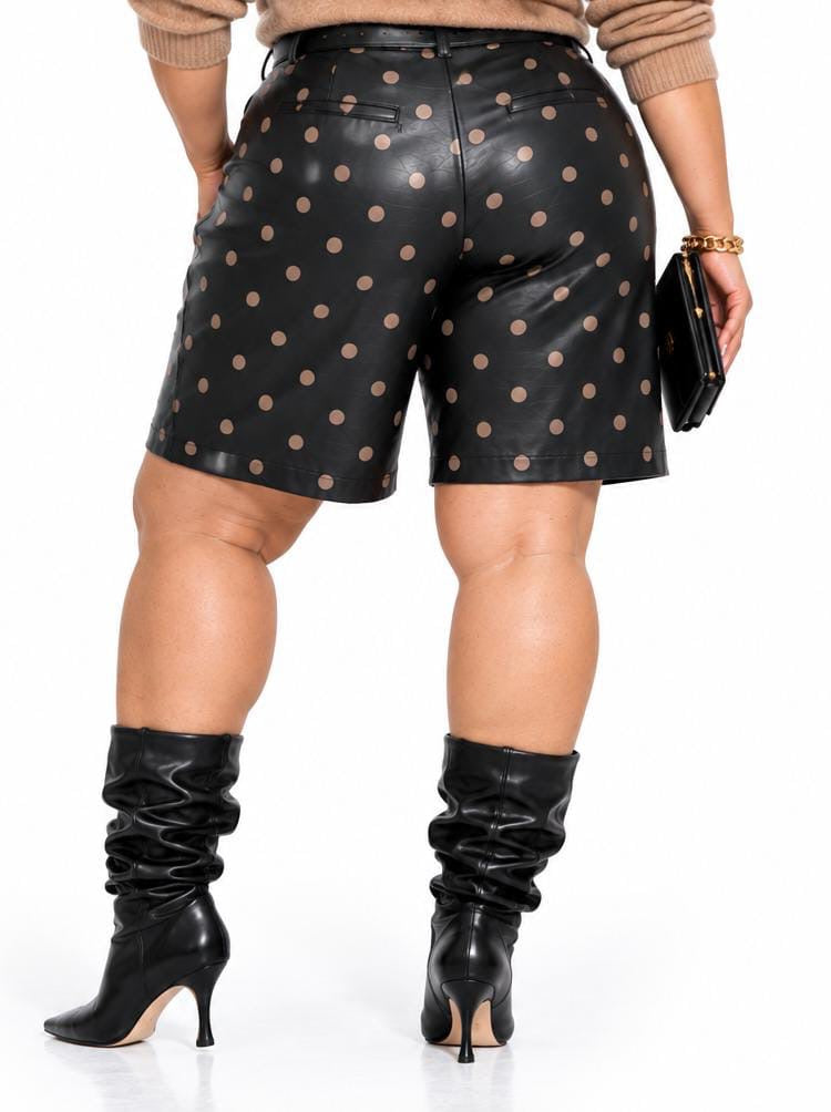 Black Lana Polka Dot Faux Leather Shorts