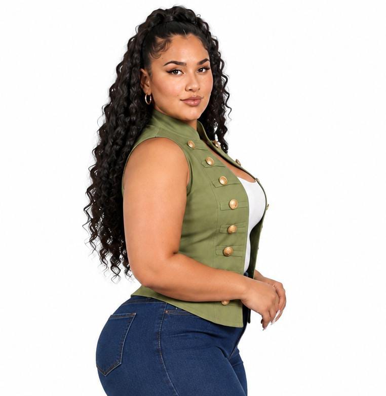 Olive Nina Military Button Vest