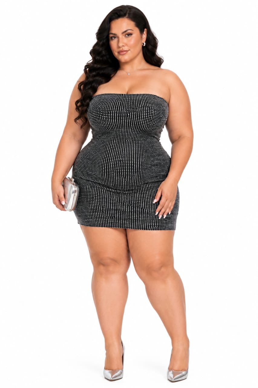 Black Jade Rhinestone Strapless Mini Dress