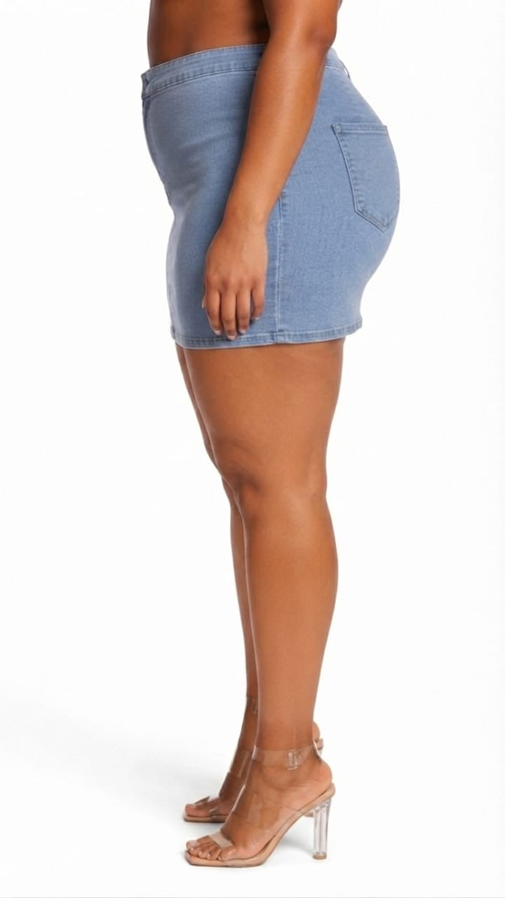Light Blue Nola Plus Size Lace-Up Mini Skirt