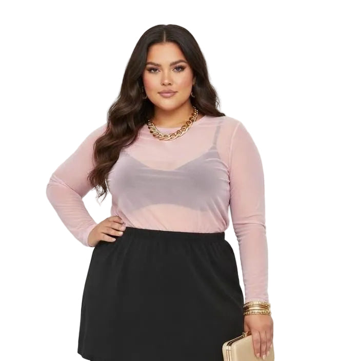 Pink Jane Plus Size Sheer Mesh Long Sleeve