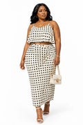 Cream Hazel Plus Size Polka Dot Cowl Crop Top &amp; Midi Skirt Set