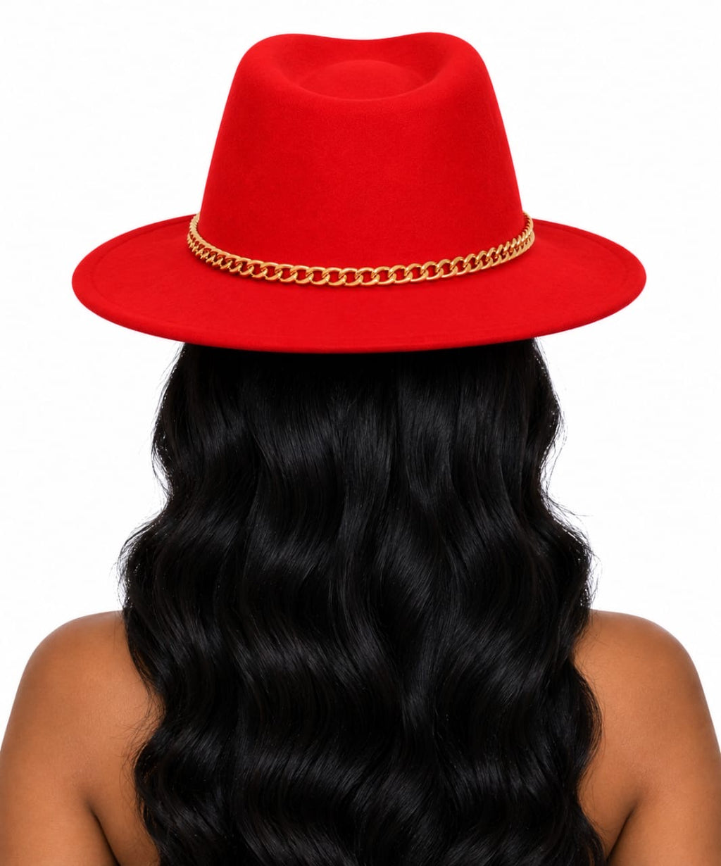 Red Bridget Gold Chain Fedora Hat