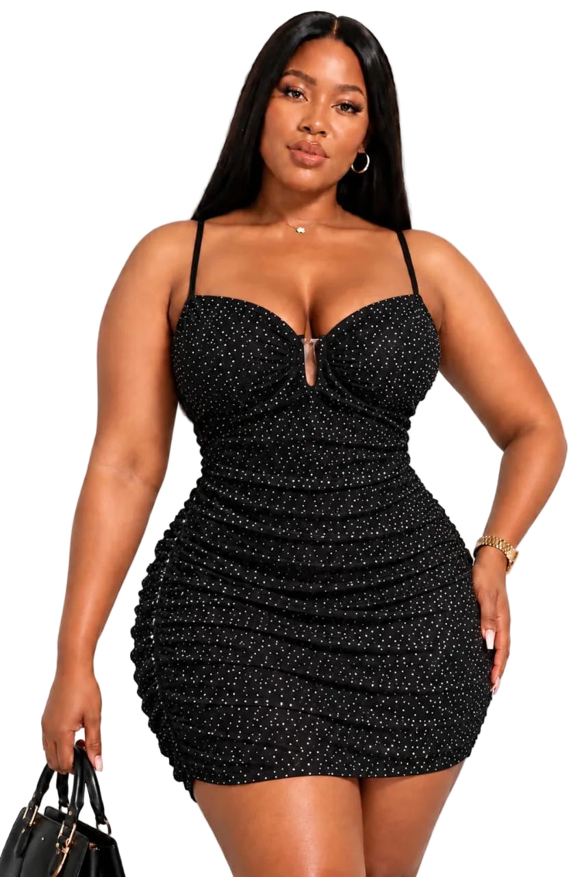 Black Paige Plus Size Sparkle Ruched Mini Dress