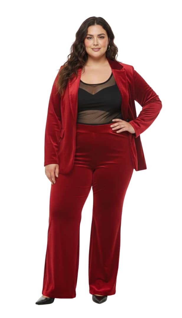 Red Velvet Aria Plus Size Blazer and Wide Leg Pants Set