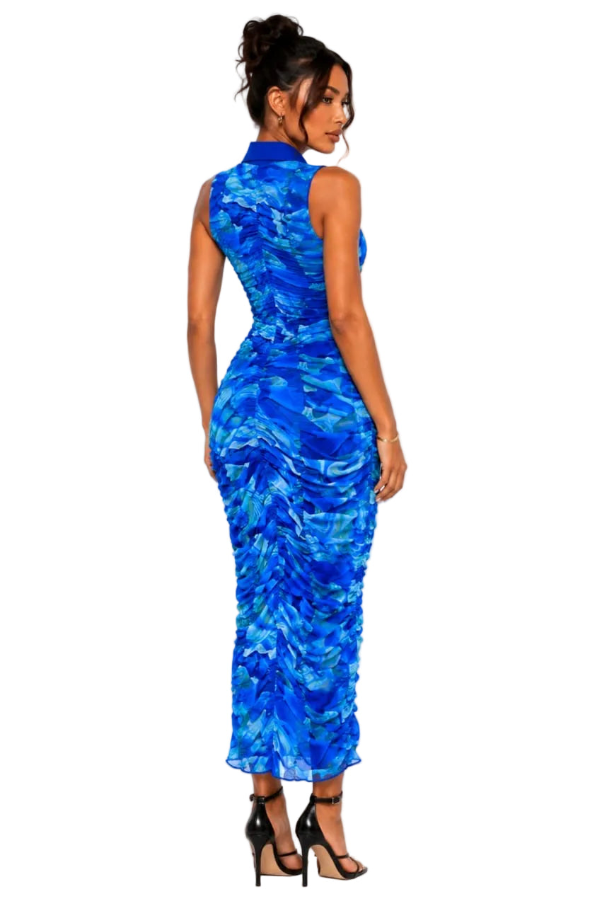 Blue Sophia &nbsp;Ruched Button-Front Midi Dress