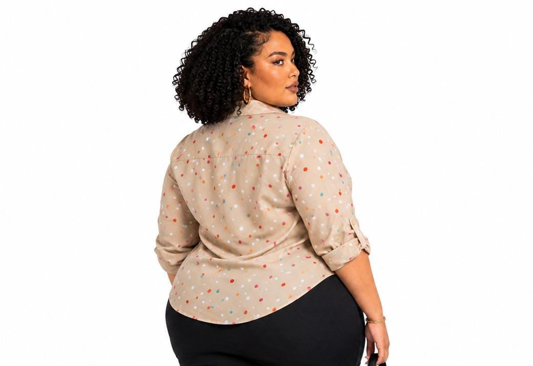Beige Blair Plus Size Multicolor Polka Dot Button-Up Shirt