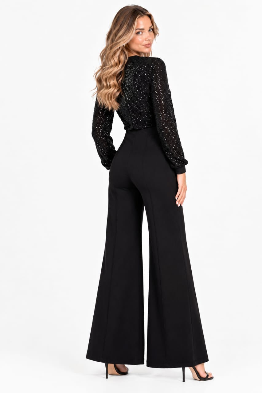 Black Harper Sequin Flare Jumpsuit
