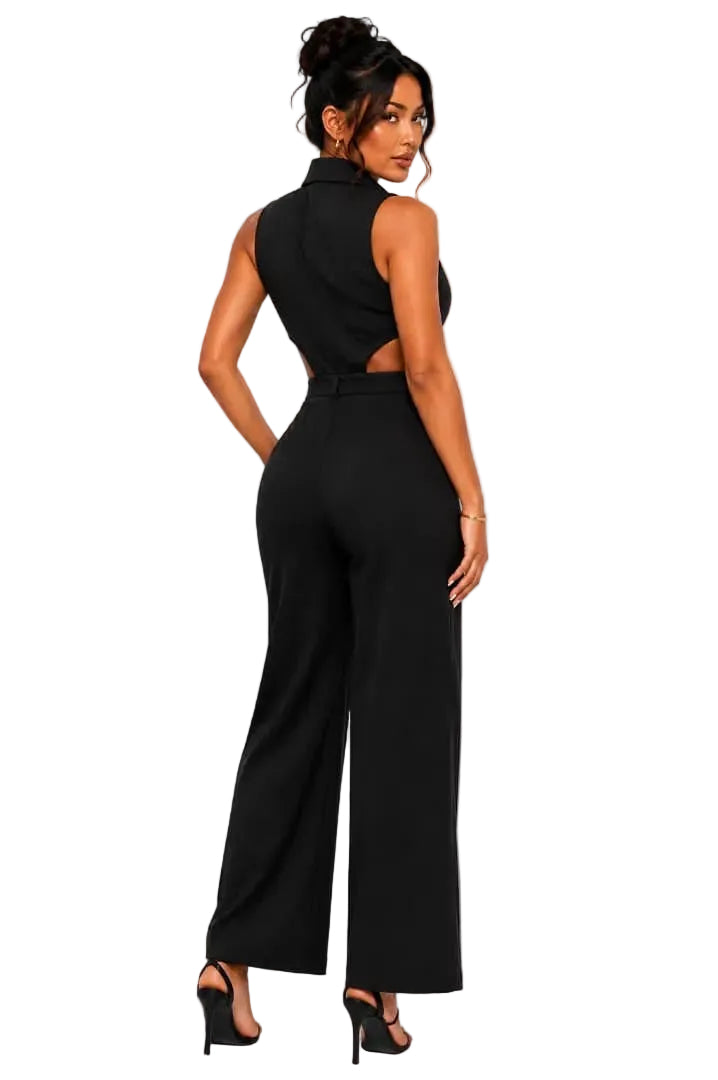 Black Emily Gold Button Cutout Jumpsuit