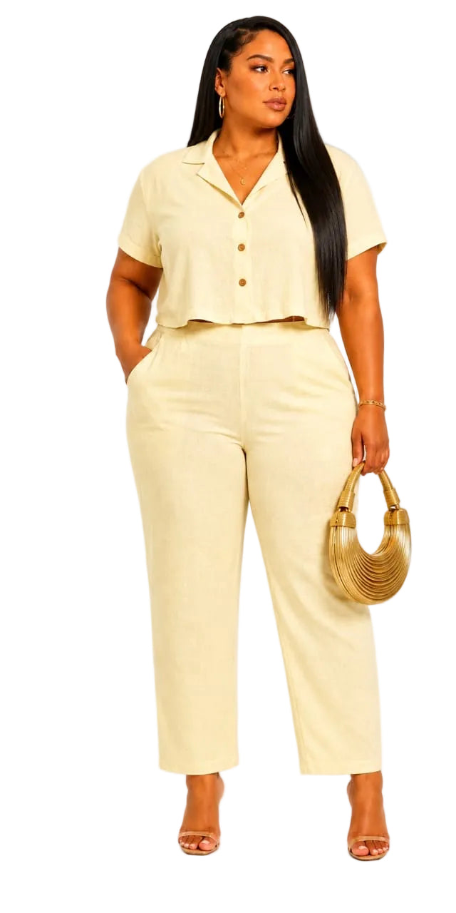 Soft Yellow Camille Plus Size 2-Piece Set