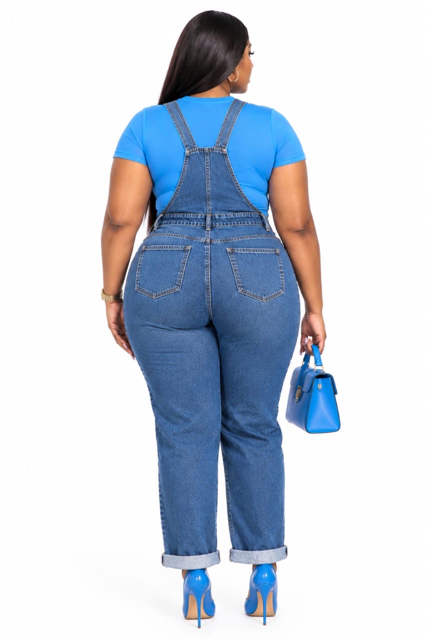 Blue Parker Sheer Top &amp; Blue Bailey Denim Overall Curated Look.&nbsp;
