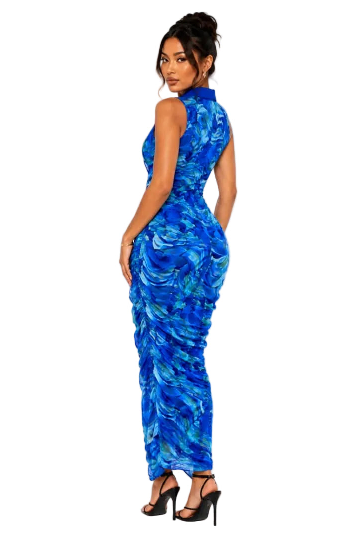 Blue Sophia &nbsp;Ruched Button-Front Midi Dress