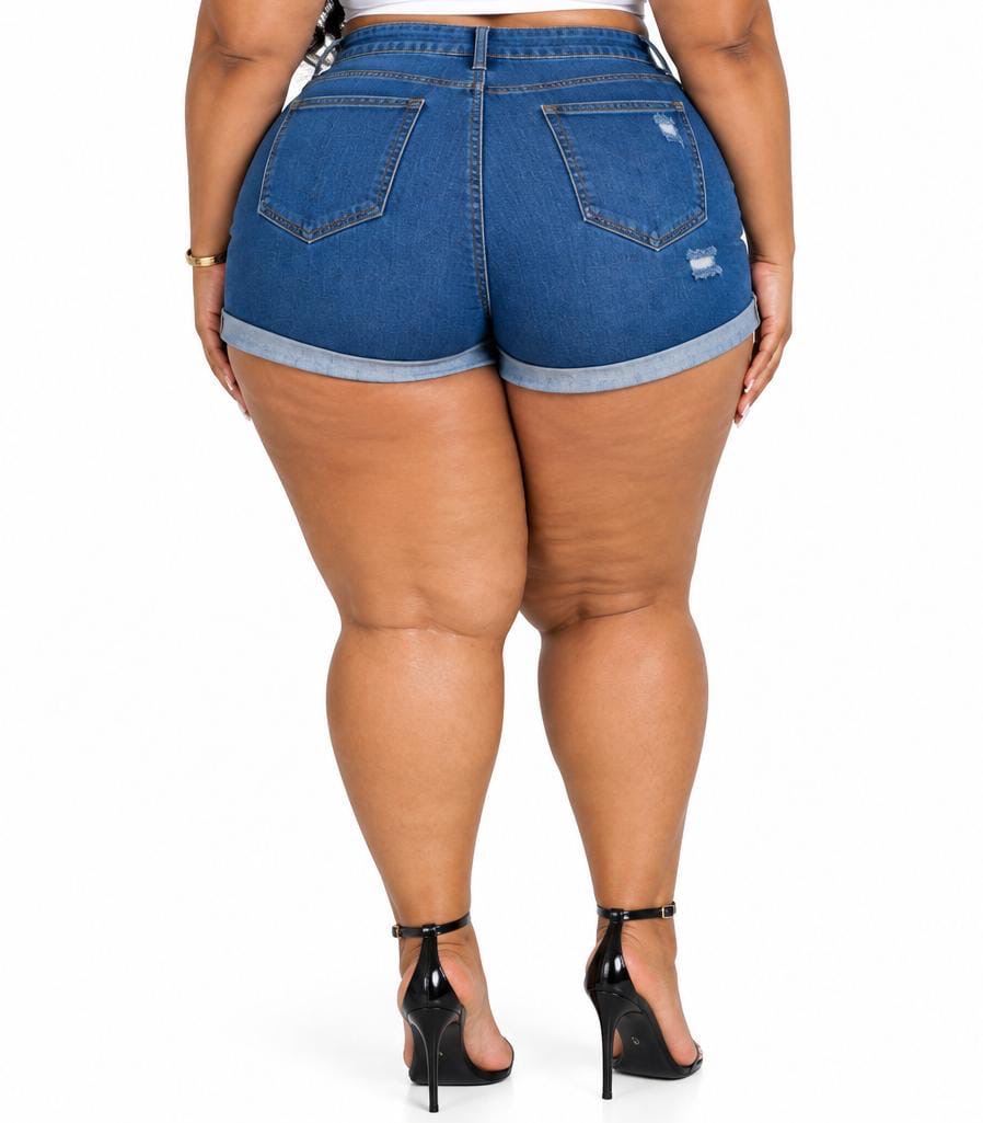 Medium Wash Chloe Distressed Cuffed Plus Size Denim Shorts