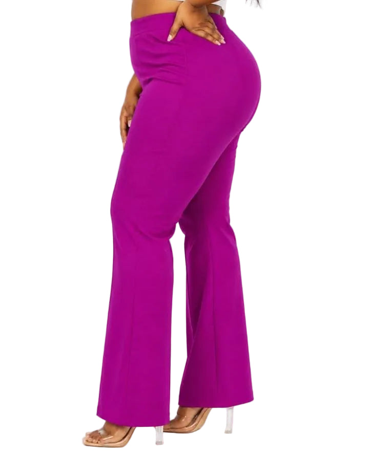 Magenta Ava Plus Size High-Waist Flare Pants