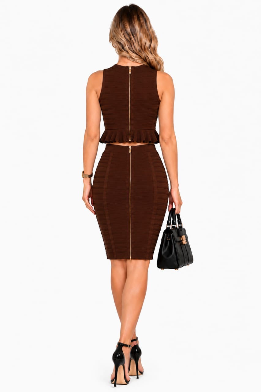 Brown Brooke Bandage Crop Top & Mini Skirt 2 Piece Set