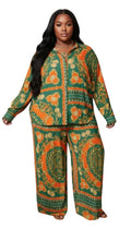 Green Orange Paisley Olivia Plus Size Wide Leg Pajama Set