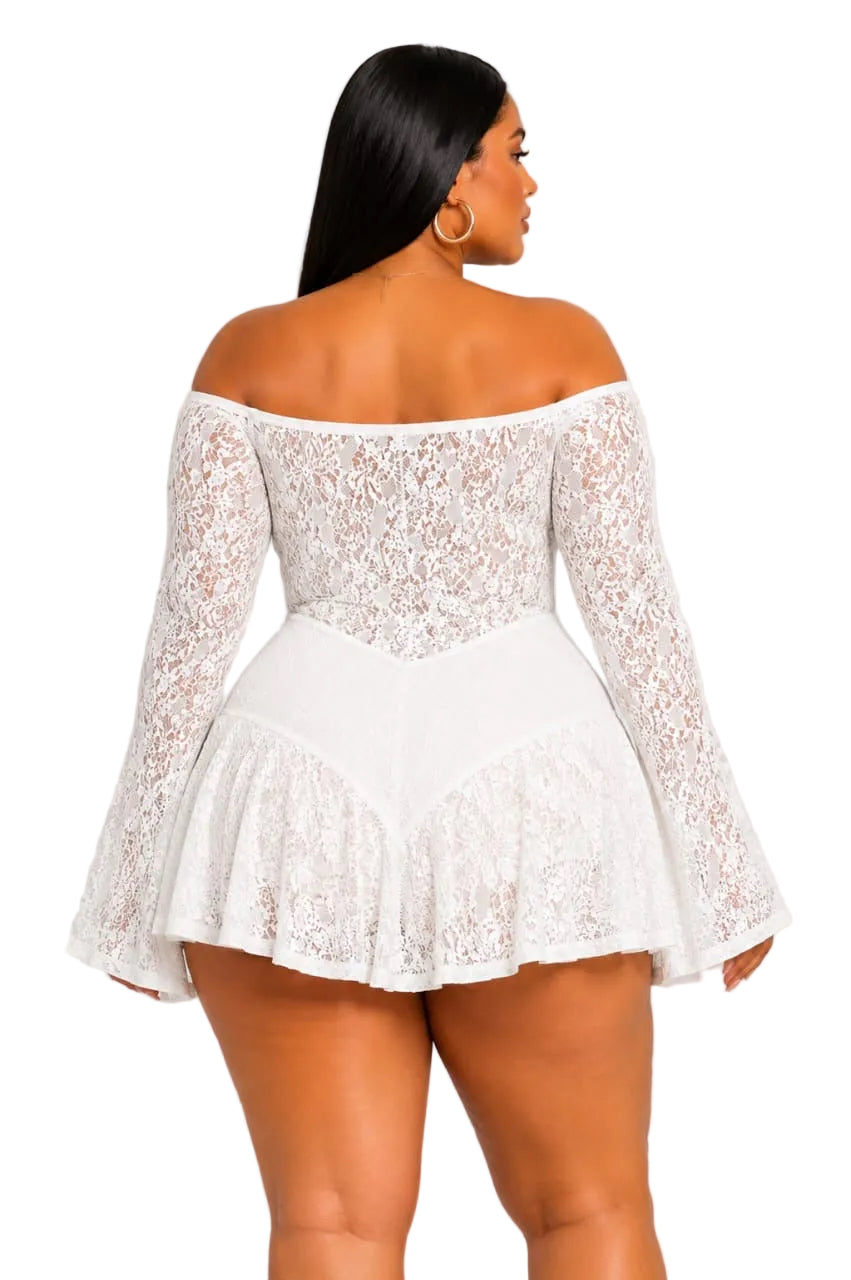 white Lace Off-Shoulder Brielle Plus Size Mini Dress