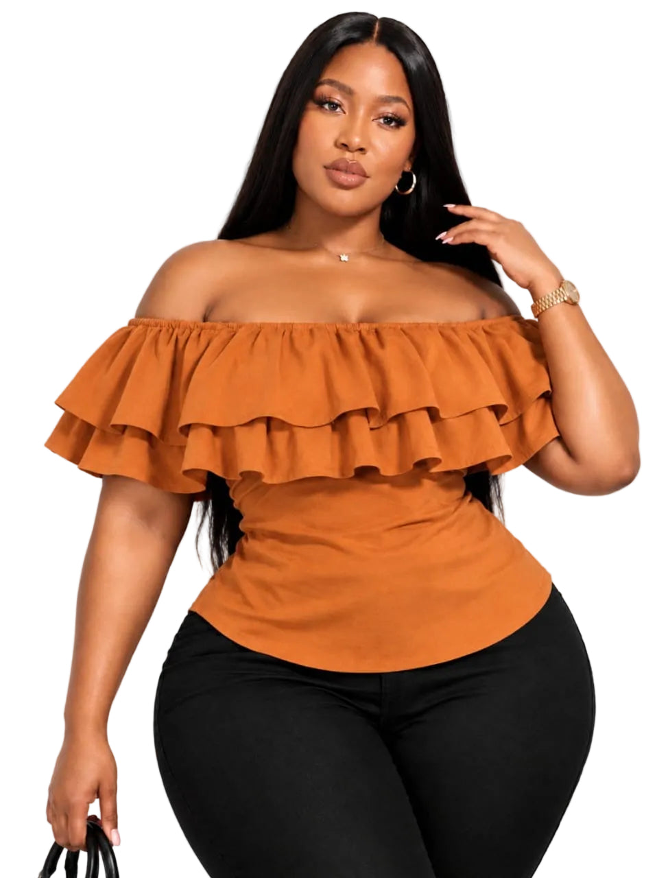 Copper Hazel Plus Size Off-Shoulder Ruffle Top
