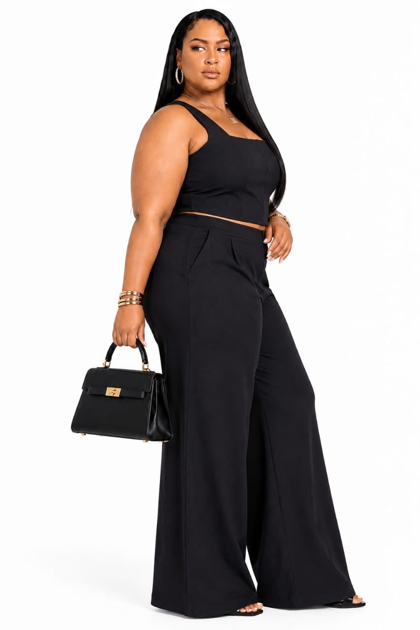 Black Lennon Plus Size Square Neck Crop Top &amp; Wide-Leg Pants Set