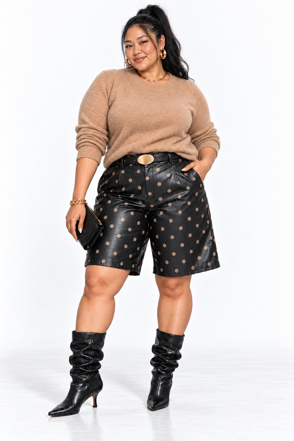 Black Polka Dot Plus size sienna Bermuda shorts