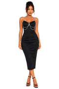 Black Audrey Rhinestone Chain Bustier Midi Dress