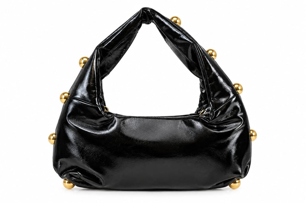Black Gigi Gold Stud Hobo Bag
